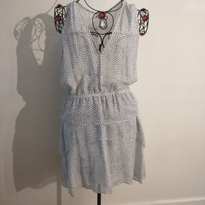 Derek Lam 10 Crosby 100%Silk white& Blue Polka Dot Sleeveless Dress